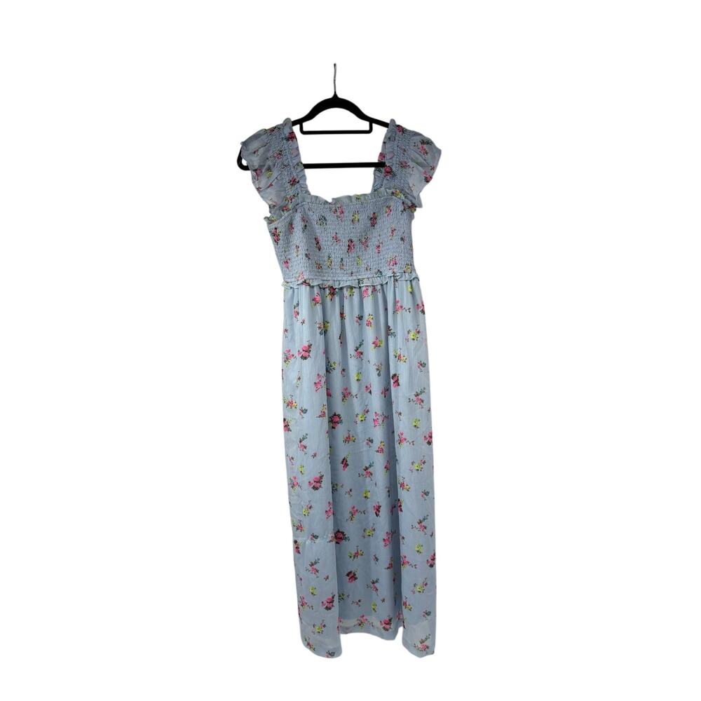 Women Sleeveless Ruffle Shoulder Smock Maxi Dress Skyway Ditsy Floral Maternity
